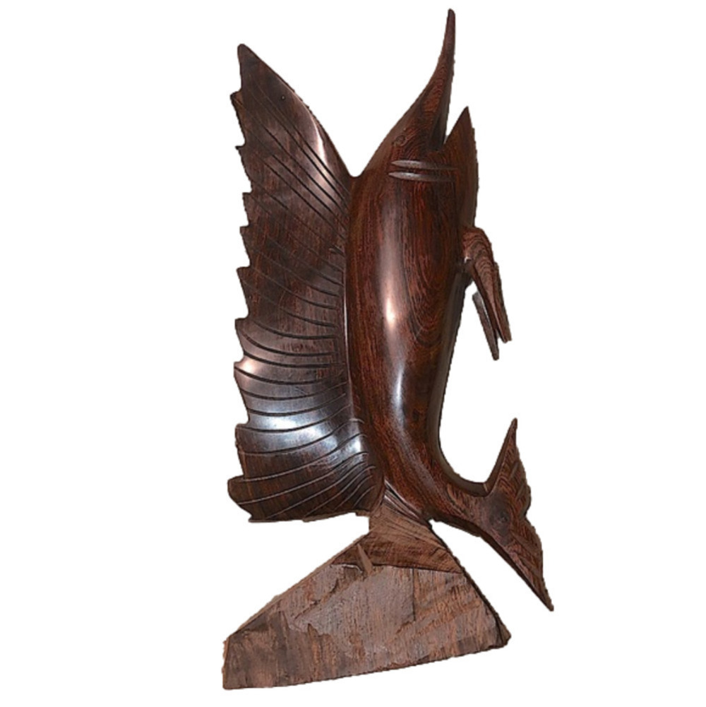 VTG Ironwood Sailfish Wood Statue Carving 14”